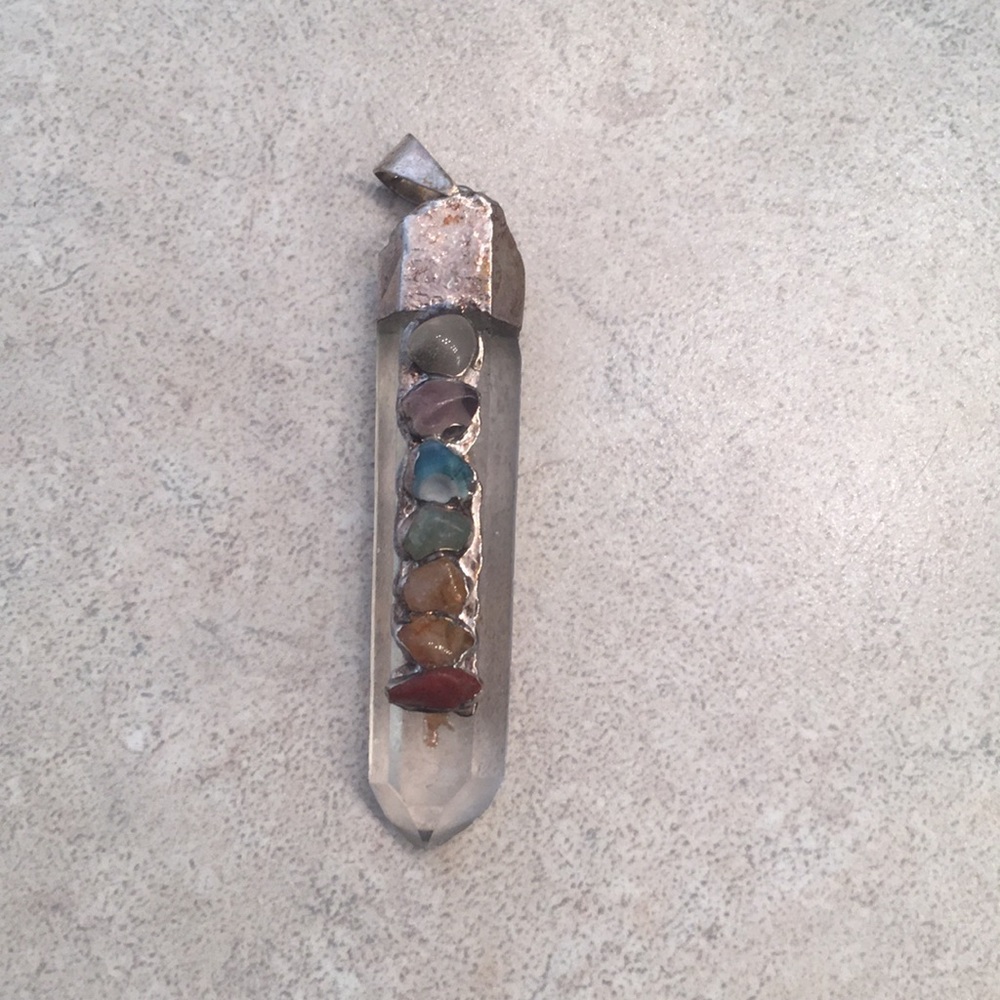 Chakra clear crystal quartz pendant